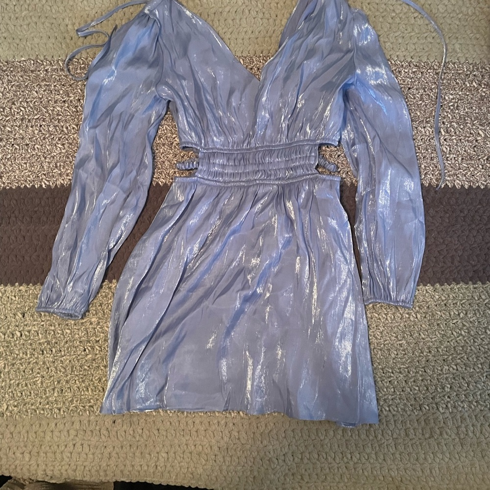 Shimmering Blue Long Sleeve Dress